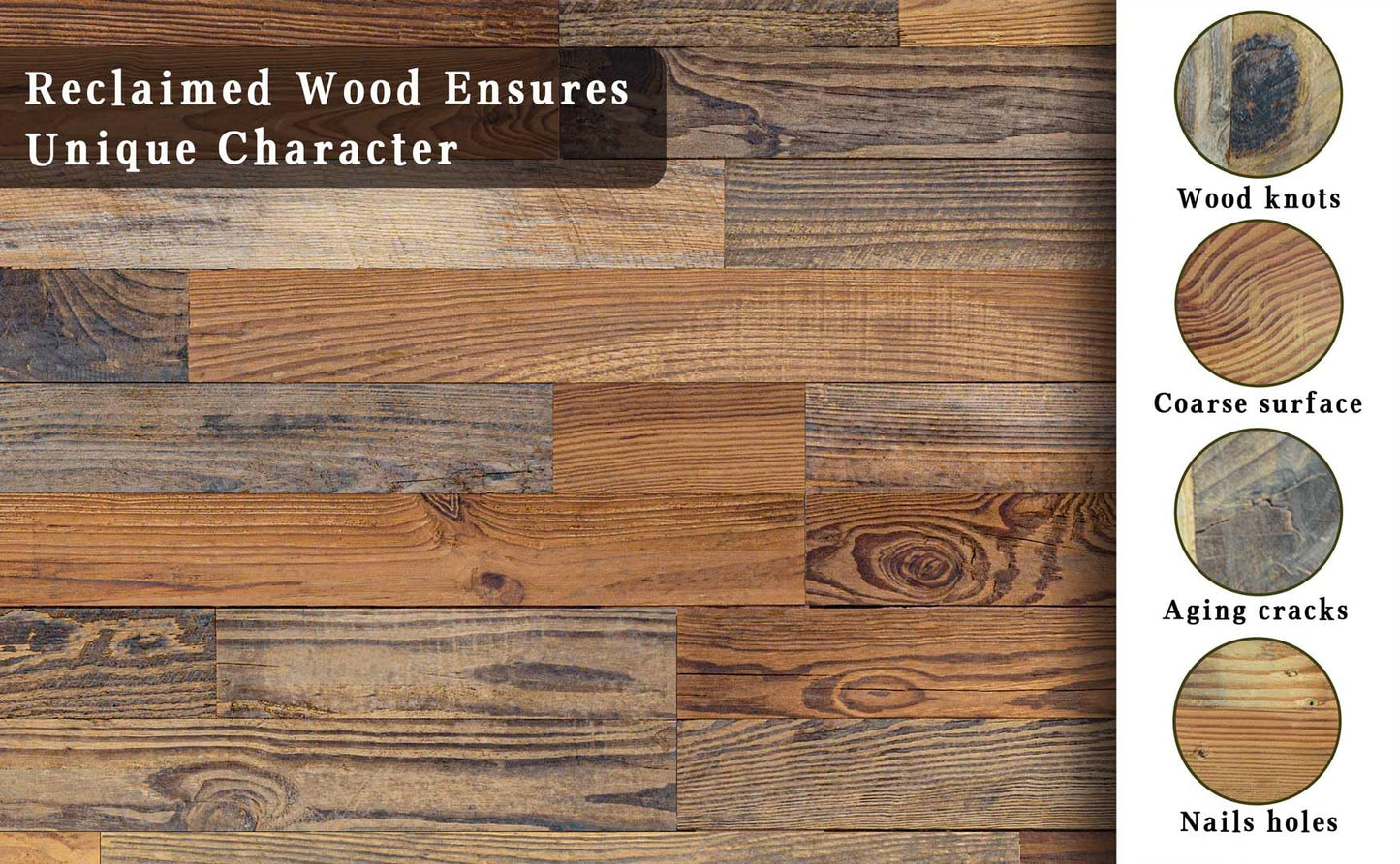 Luxdecor Real Reclaimed Wood Planks for Wall-10 Pieces Easy Nail-Up Shiplap Rustic Style 6" Wide Wood Shiplap Panels for Wall 19.44 Sq Ft (Natural Weathered Brown)