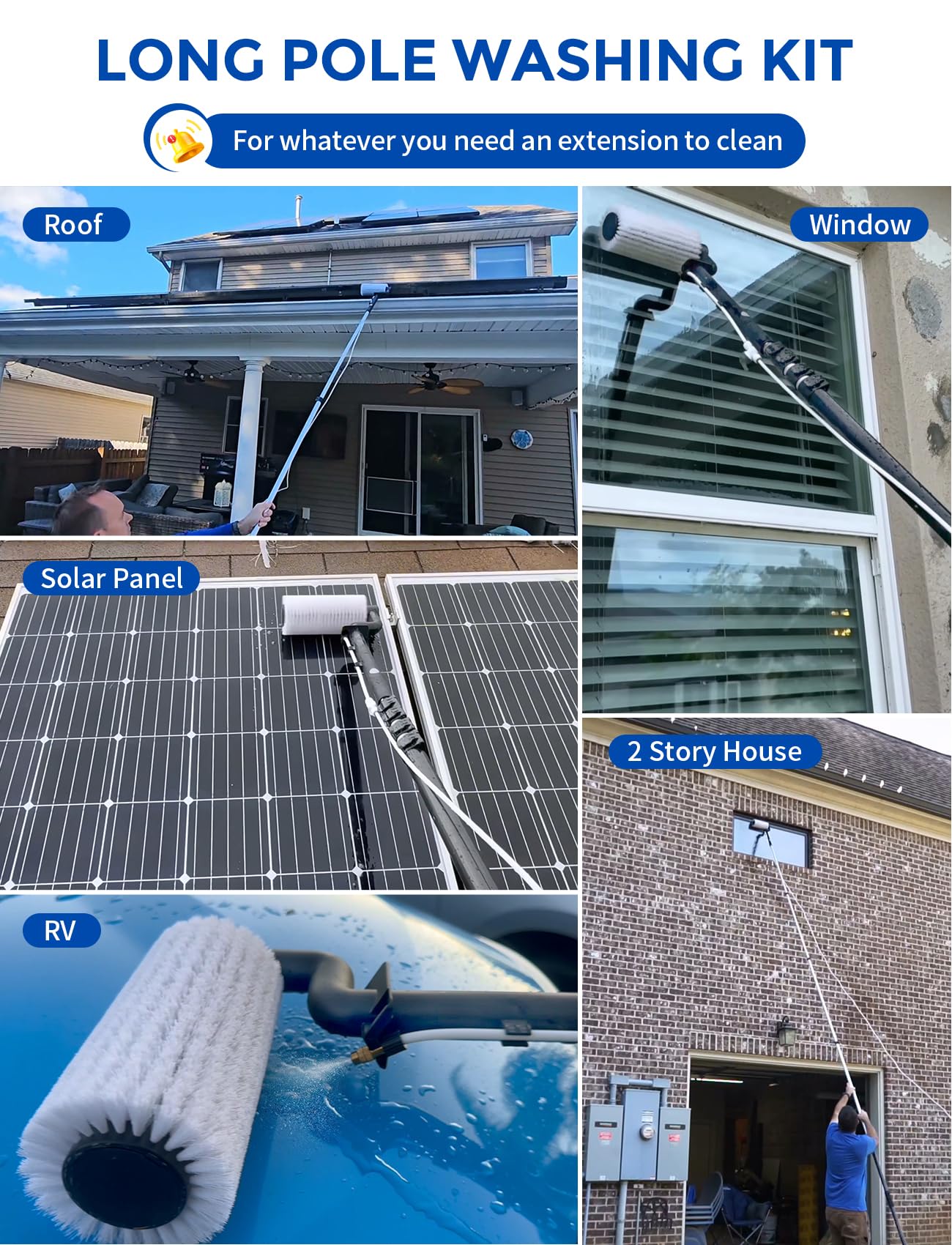 Electric Solar Panel Cleaning Kit, 20FT Solar Panel Cleaning Brush and Pole with Soap Dispenser, Telescopic Water Fed Pole, Solar Panel Cleaner Solution for Windows, Roof, RV