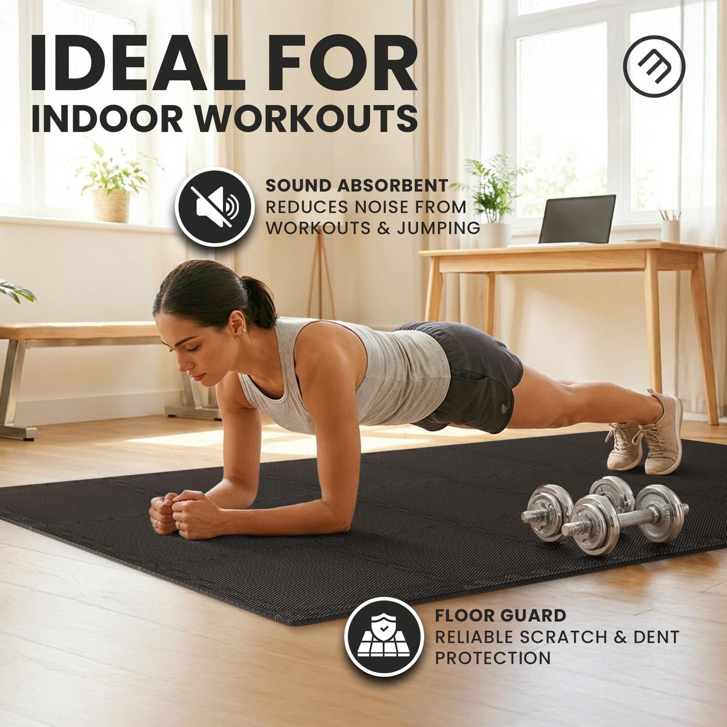 bemaxx Gym Mats Set - 18 pcs EVA Interlocking Foam Floor Tiles (12.6"x12.6"x0.4") 18sqft Protective Gym Flooring Sports Home Workout Exercise Mats Puzzle Garage Fitness Play-Room Pool Treadmill Bike