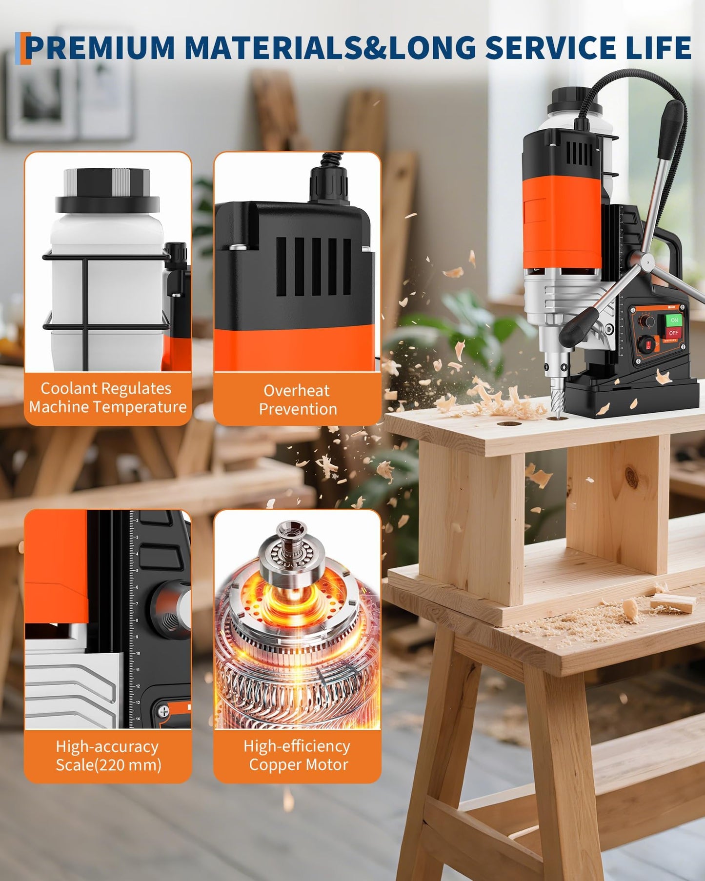 EliteEdge Magnetic Drill, 1750W 2" Boring Diameter, 2922Lbf Power Portable Magnetic, 810 PRM, 10-Speed，with 10Pcs Drill Bits 3Pcs Twist Drill and 1Pcs Plastic Box for Metal Surface, Industrial