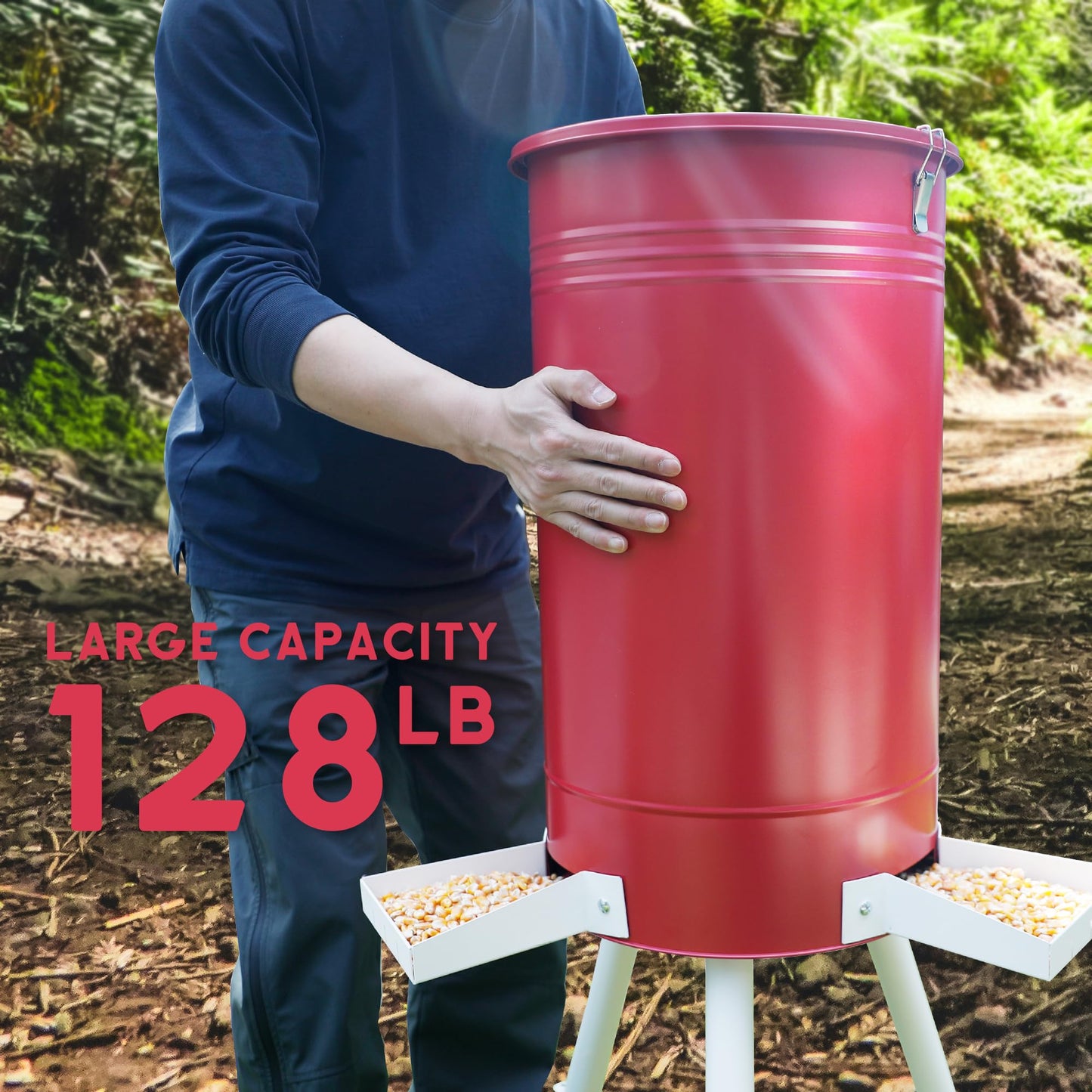 Solution4Patio 50-75 LB Large Metal Hunting Game Feeder, Heavy Duty Free Standing Deer Feeder, Portable Gravity Deer Feeder Automatic Dispenser, Weather-Proof (Red)