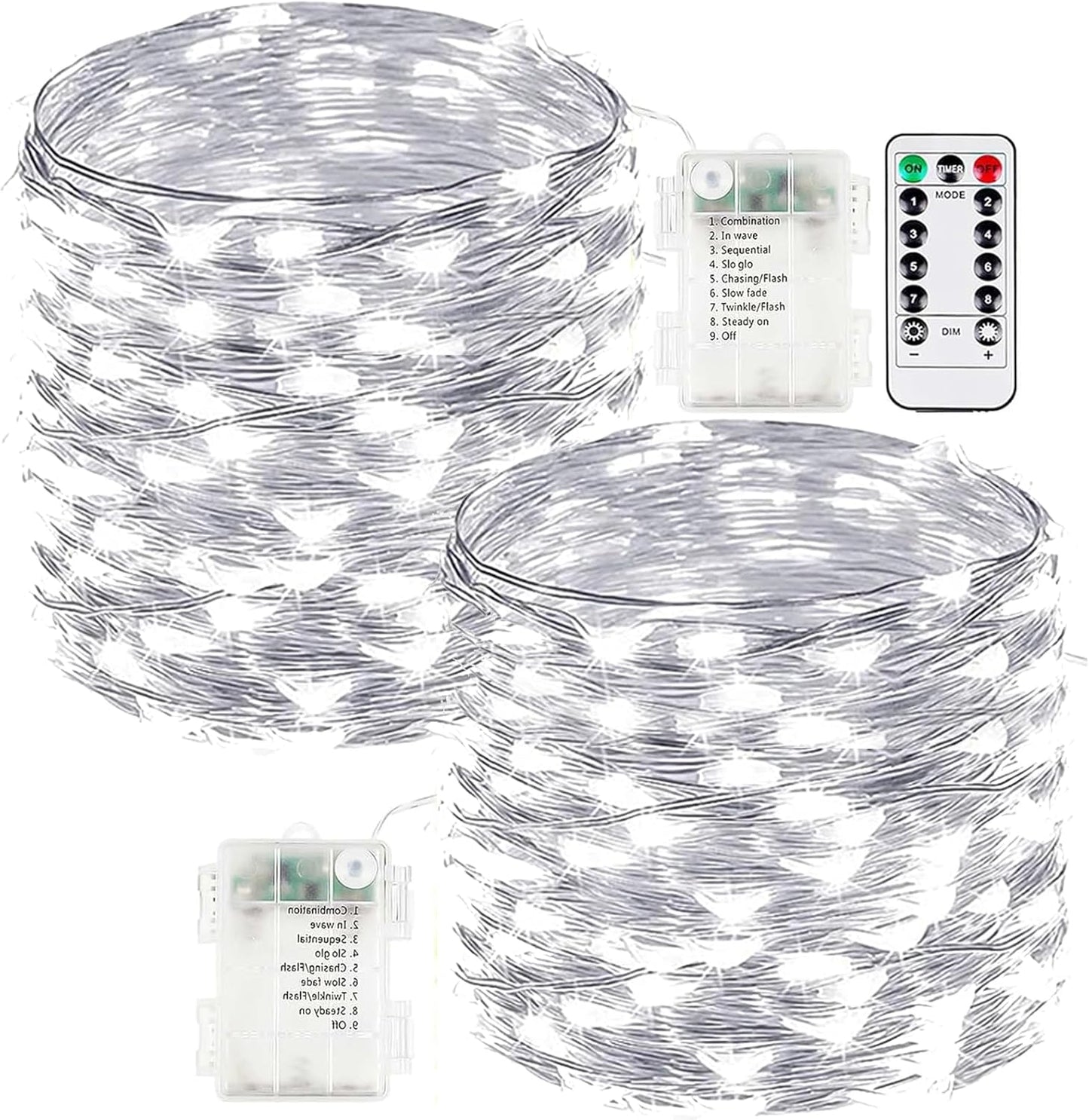 Skiennix 66FT Battery Operated Fairy Lights - 200 LED Waterproof String Lights with Remote & Timer for Indoor/Outdoor Decor | Cool White