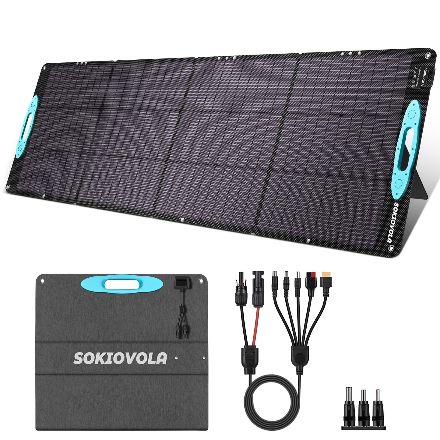 SOKIOVOLA 200W Portable Solar Panels for Power Station, IP68 Waterproof ETFE Foldable Solar Panel Kit 25% High Conversion Efficiency Solar Panel for Camping Outdoor RV Blackout