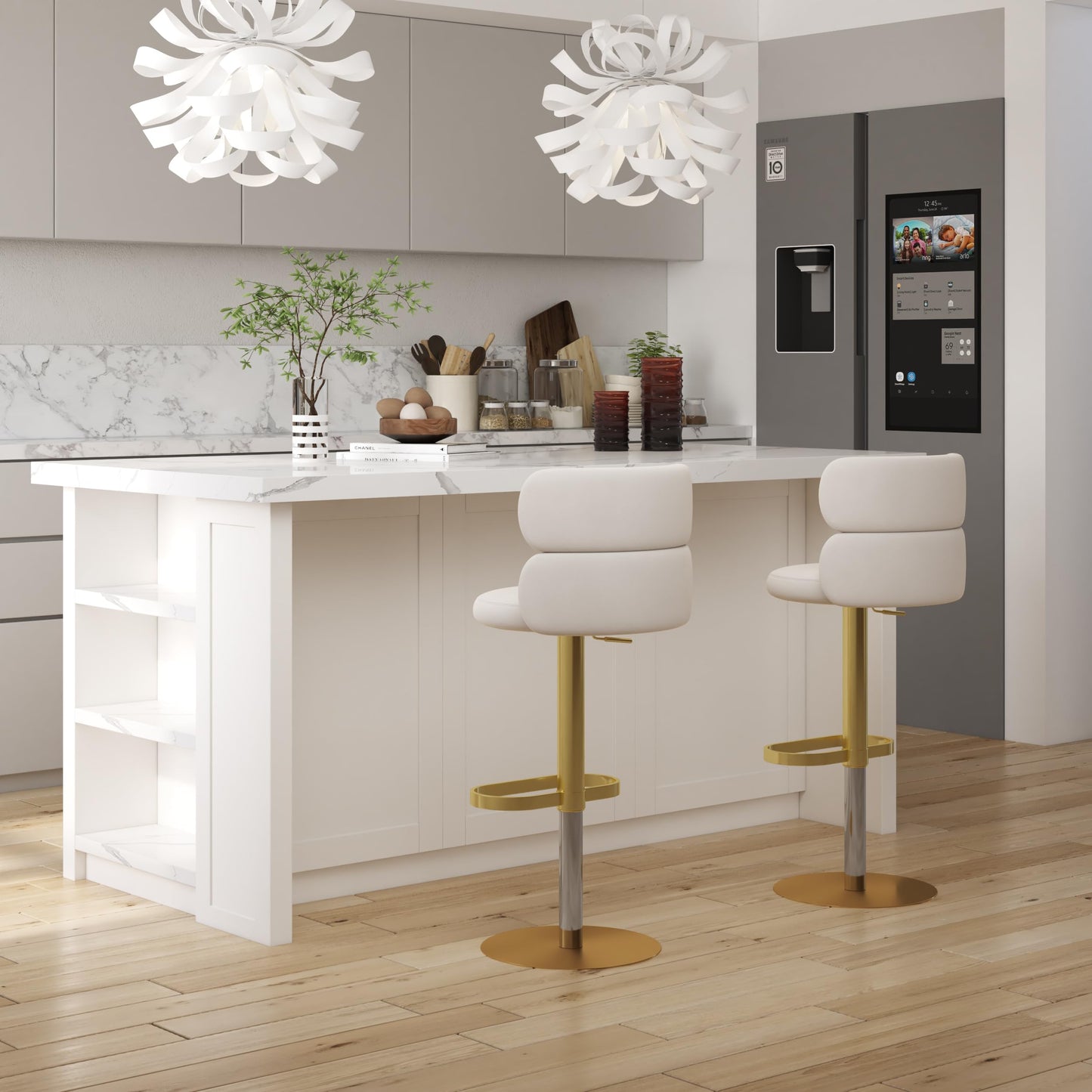 homary Kitchen Island with Stools,71" White Kitchen Island with Seating,Sintered Stone Top & Drawers,Freestanding Multifunctional Island Table with 2 Chairs