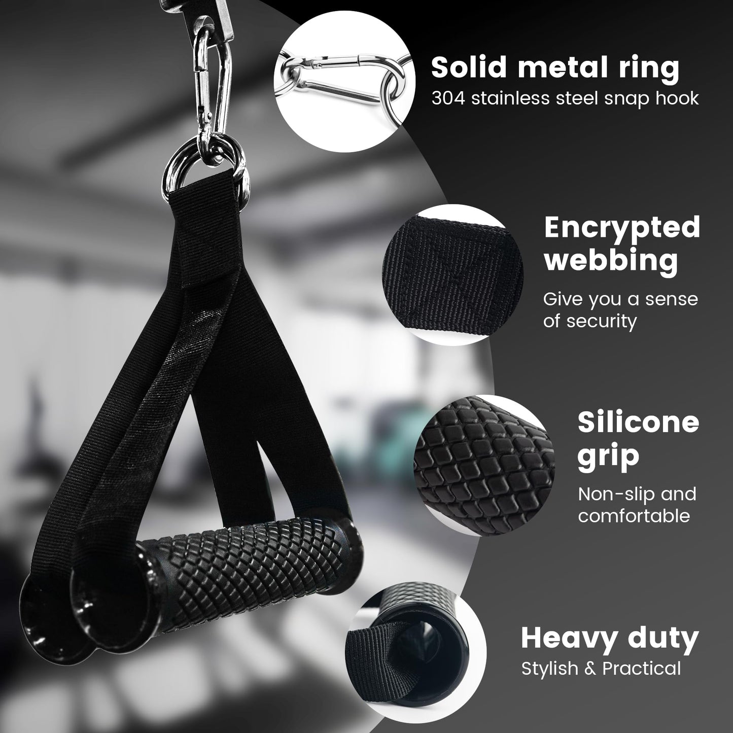 Ultra Heavy Duty Exercise Handles, Cable Handles Gym Equipment Attachment, Double D-Ring Grips, Encrypted Webbing, Design Non-Slip Comfort Grips