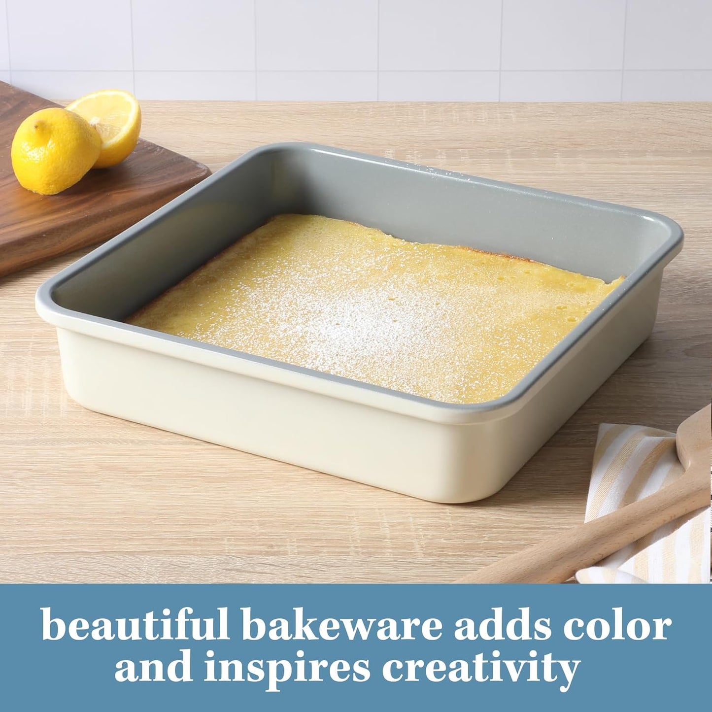 Sur La Table Nonstick Rectangular Cake Pan - 9 Inch, PFOA & PFAS Free, Linen White Finish