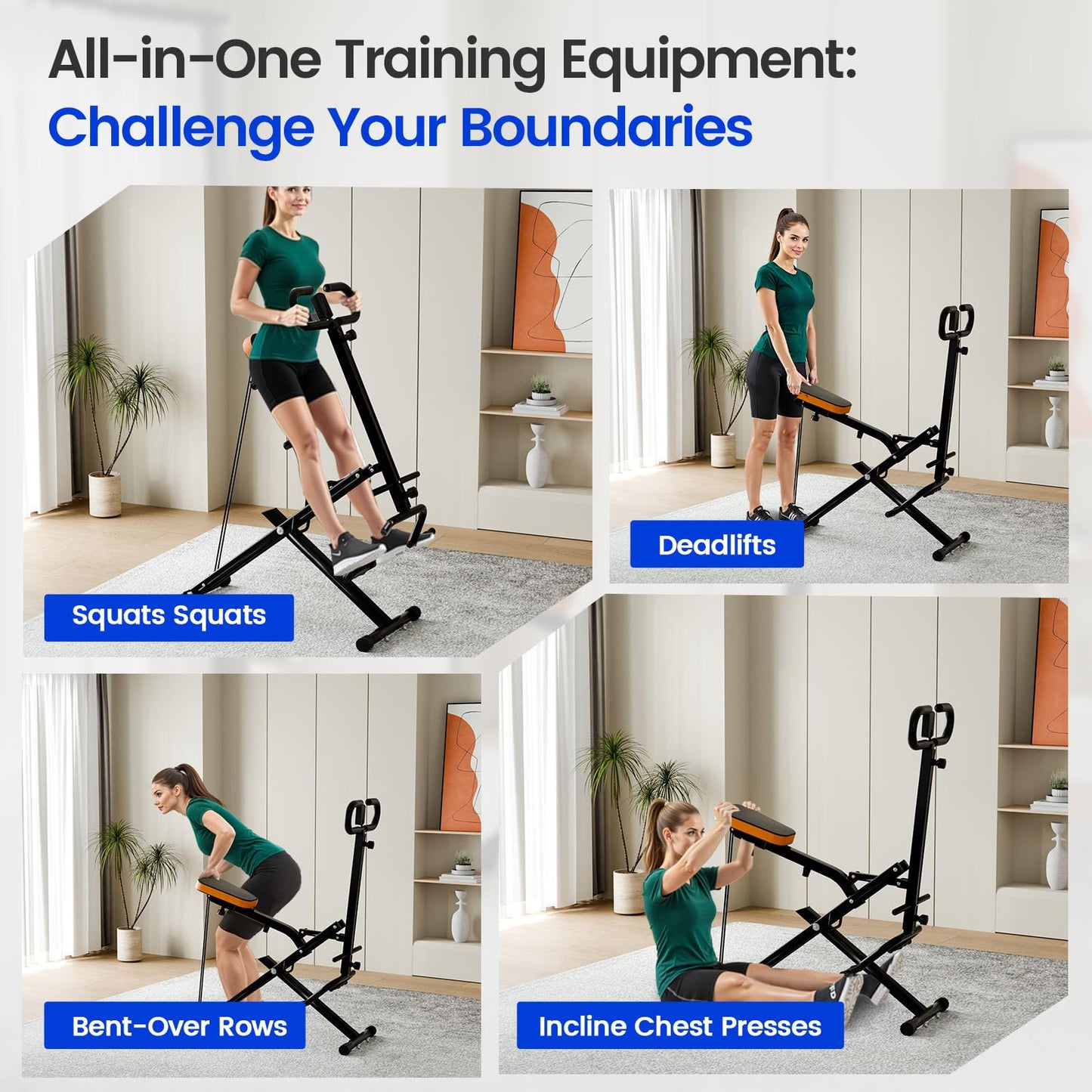 Canisflax Deep Squat Machine Trainer, Rowing Machine for Home, Easy Setup & Foldable Exercise Equipment with Adjustable Resistance, Glute Trainer Machine, Abs & Leg Home Workout Machine