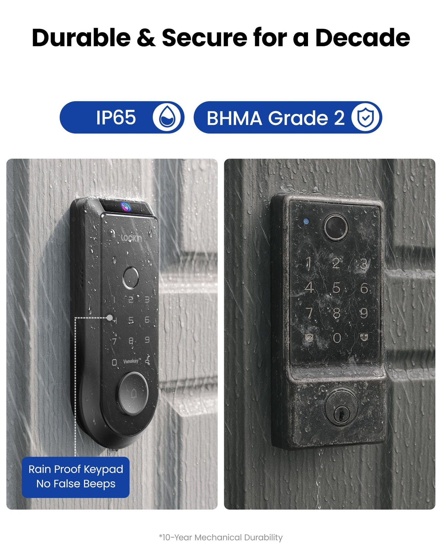 Lockin Veno Smart Deadbolt Lock with Dual Swappable Batteries for 14-Month Extended Power, Palm Vein & Fingerprint Keyless Entry, Built-in Wi-Fi, Doorbell, App Remote Control, IP65 Waterproof