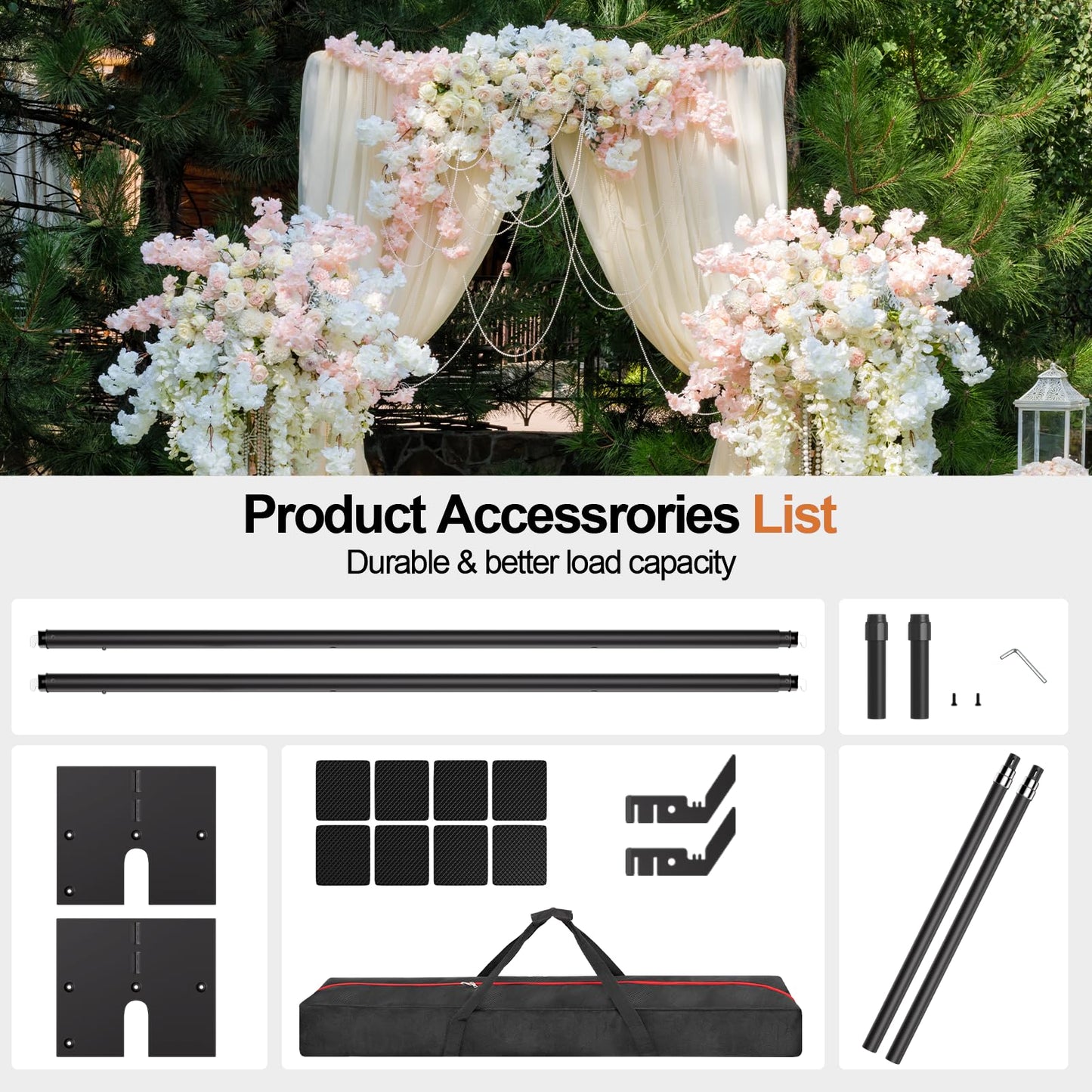 GLOSHOOTING Heavy Duty Backdrop Stand, Double Crossbar Pipe and Drape Kit, Adjustable Metal Frame for Wedding & Birthday Party Decorations 10x10ft-Black
