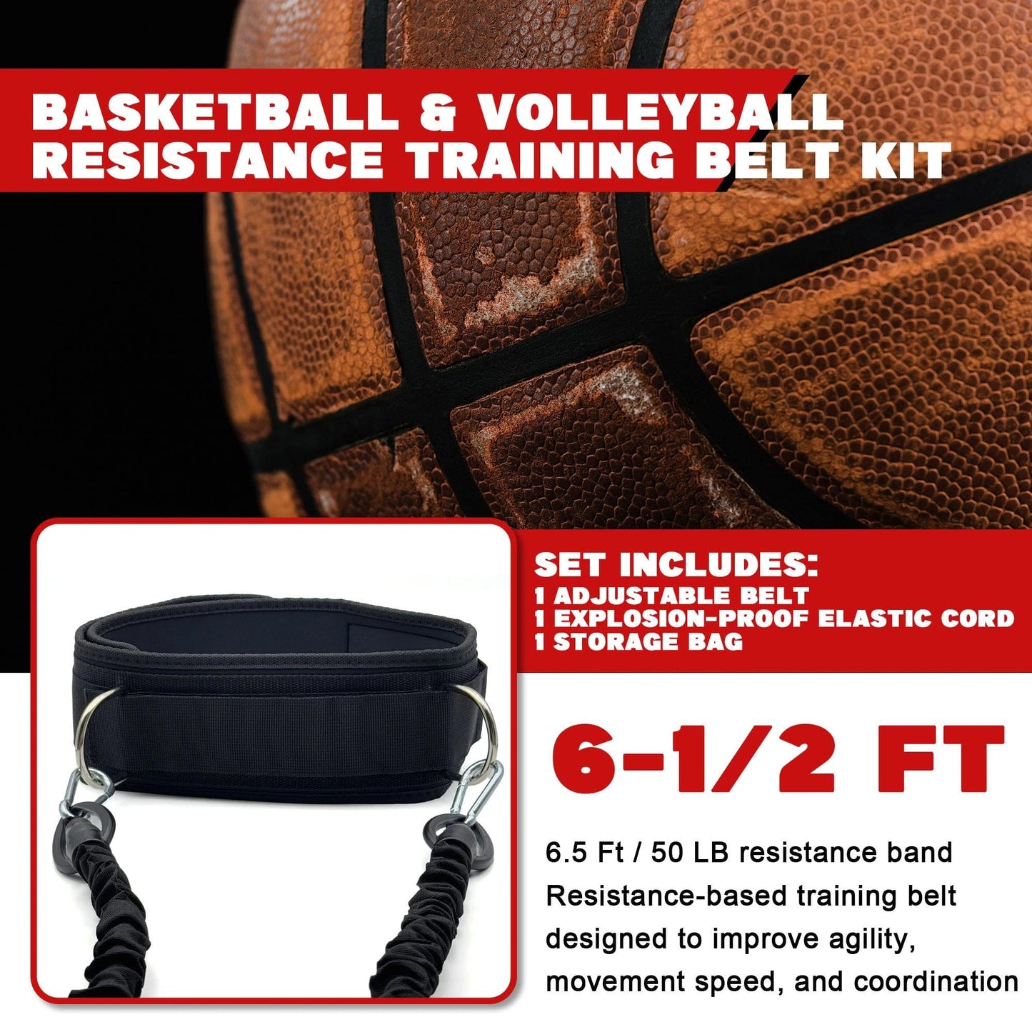 OKQX 1-Pack Zone Defense Resistance Band Kit, Basketball & Volleyball Agility Training Belt Kit – Resistance Band Speed & Coordination Trainer with Adjustable Waist Strap, Black