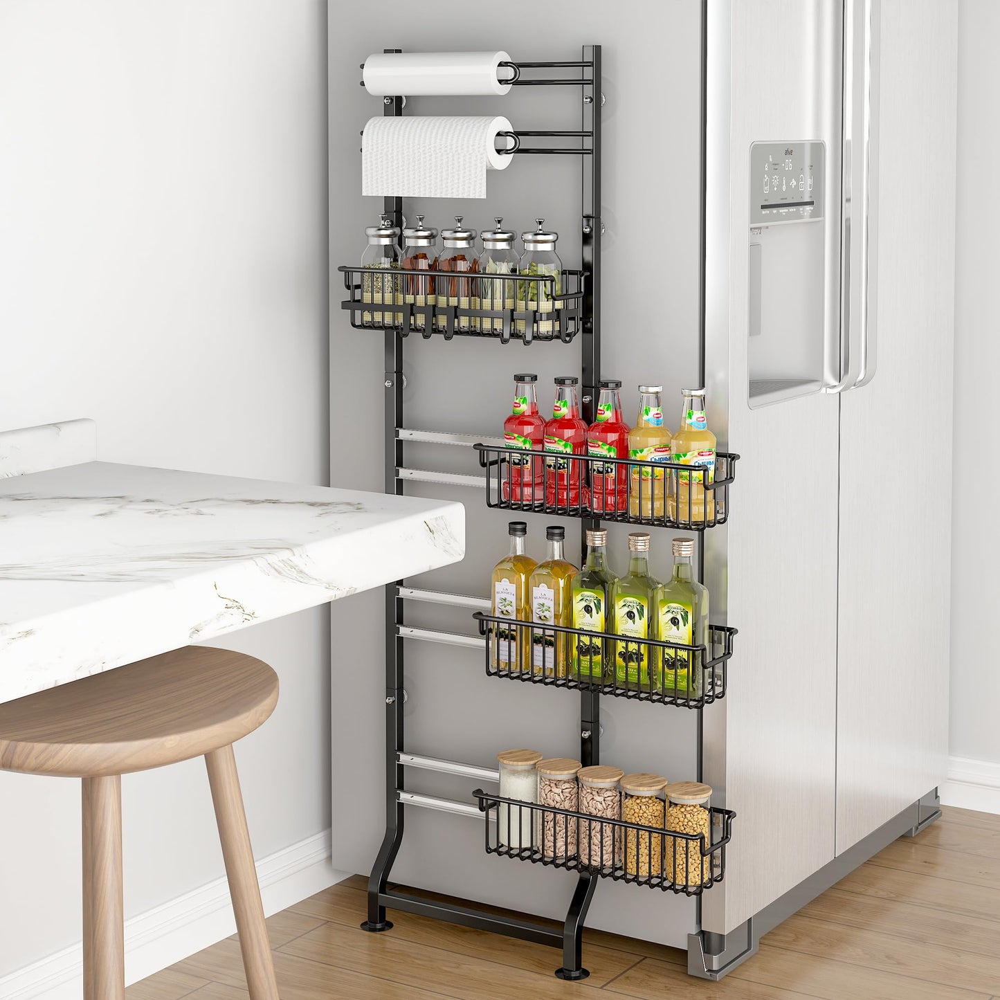 BUKFEN 6-Tier Slim Corner Shelf, Spice Rack Next to Fridge Slim, Narrow Storage Cabinet Organizer for Kitchen, Bathroom, Laundry Room