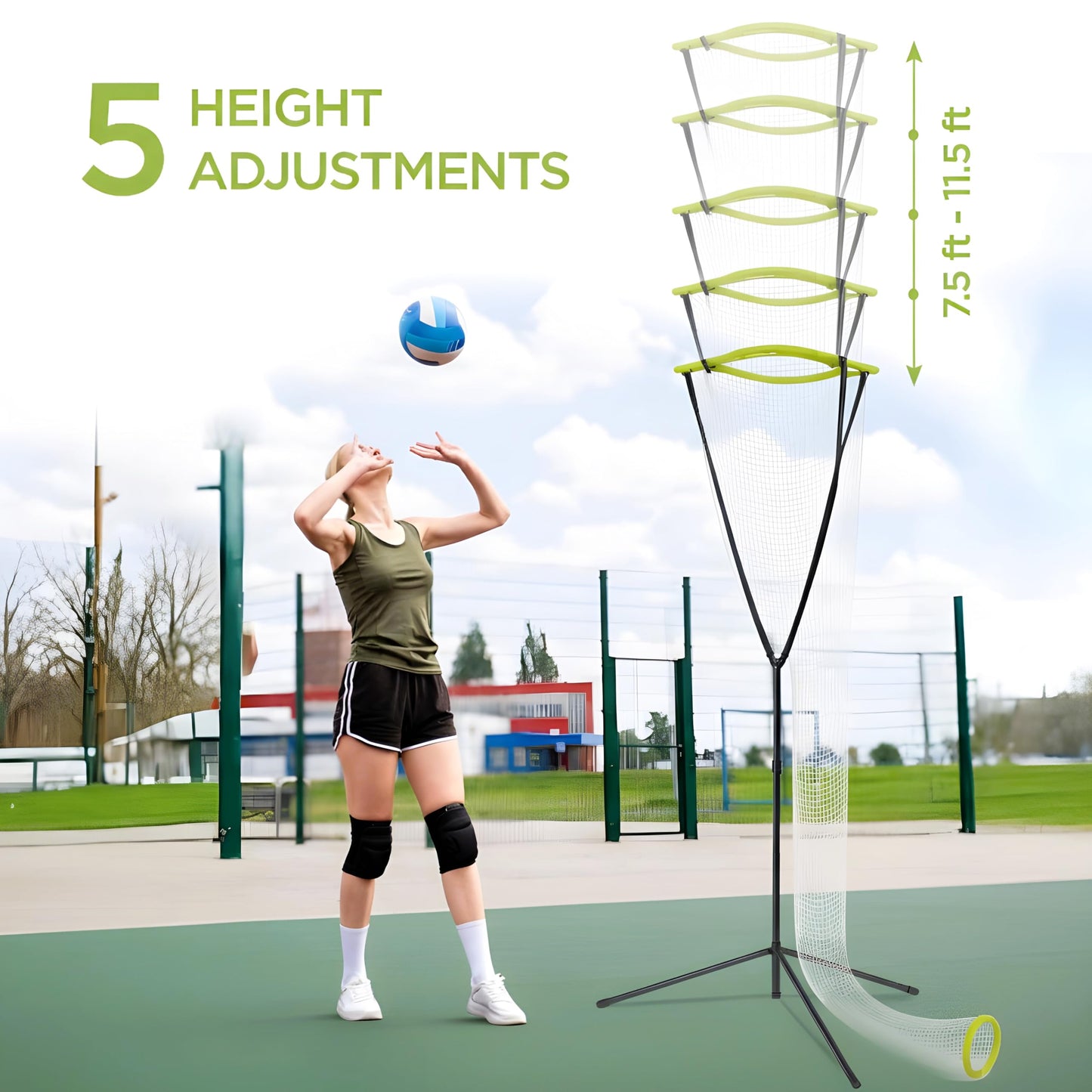 Volleyball Setter Training Net Volleyball Setting Trainer with Target Cloth Adjustable Height 7.5 to 11.5 ft Adjustable Angle for Indoor Outdoor Serving Spiking and Setting Practice Includes Carry Bag