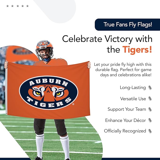 Auburn Tigers College Sports Printed Flag - NCAA Licensed - Nylon - School Banner (Orange) (3' x 5')