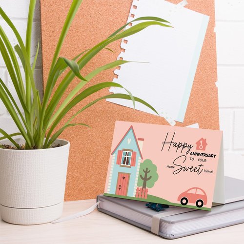 Motiskyy 48 Pcs Happy Home Anniversary Cards with Envelopes Bulk Blank Welcome House Cards Real Estate Thank You Notes Housewarming Gifts for Clients Neighbors, 4 x 6 in(Classic)