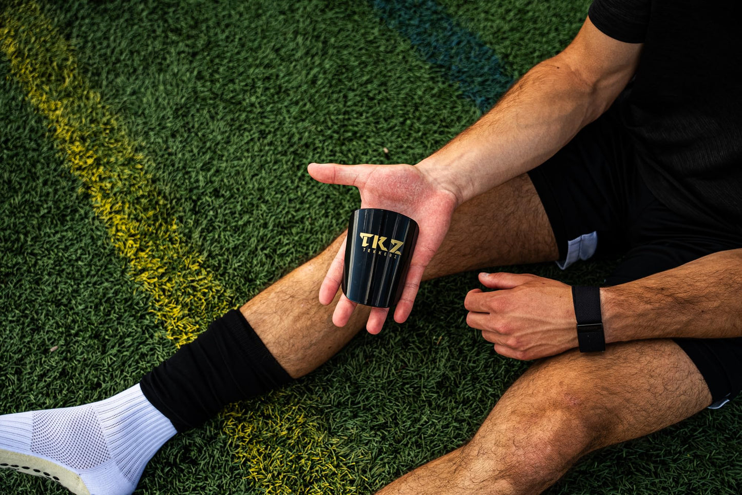 Tekkerz Soccer Miniature Shin Guard for Youth and Adults - Extra Small Protective Equipment shin Guards for Men, Women, Kids, Boys, and Girls, Black, Gold