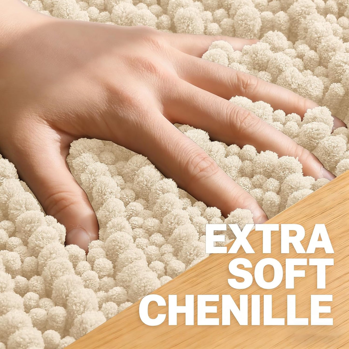 OLANLY Bathroom Rug Mat - Thick Soft Chenille Bath Mat with Non-Slip Backing | 40x32, Beige, Machine Washable