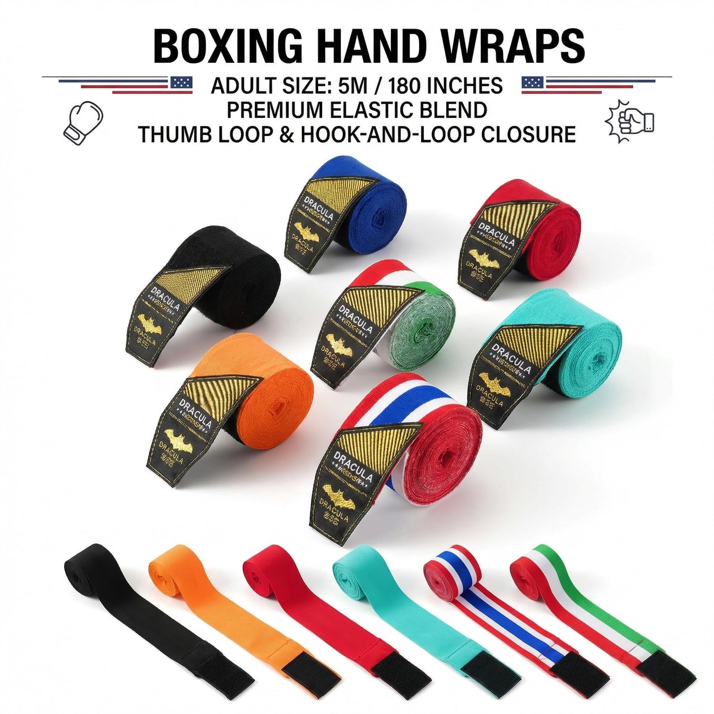 Toichi Hand Wraps for Boxing, Muay Thai, MMA –5M/197 Inches Kickboxing Hand Wraps for Men & Women, Protective Training Wrist Strips for Combat Sports, Martial Arts, Punching Bag Workout