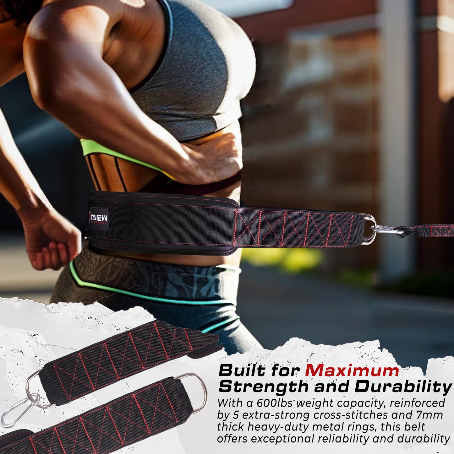 Sled Pulling Belt with Adjustable Closure, 2 Sled Pulling Straps & 4 Hooks – Ideal for Resistance Training, Strength, Agility, and Multi-Directional Pulling (Back, Front, Sides)