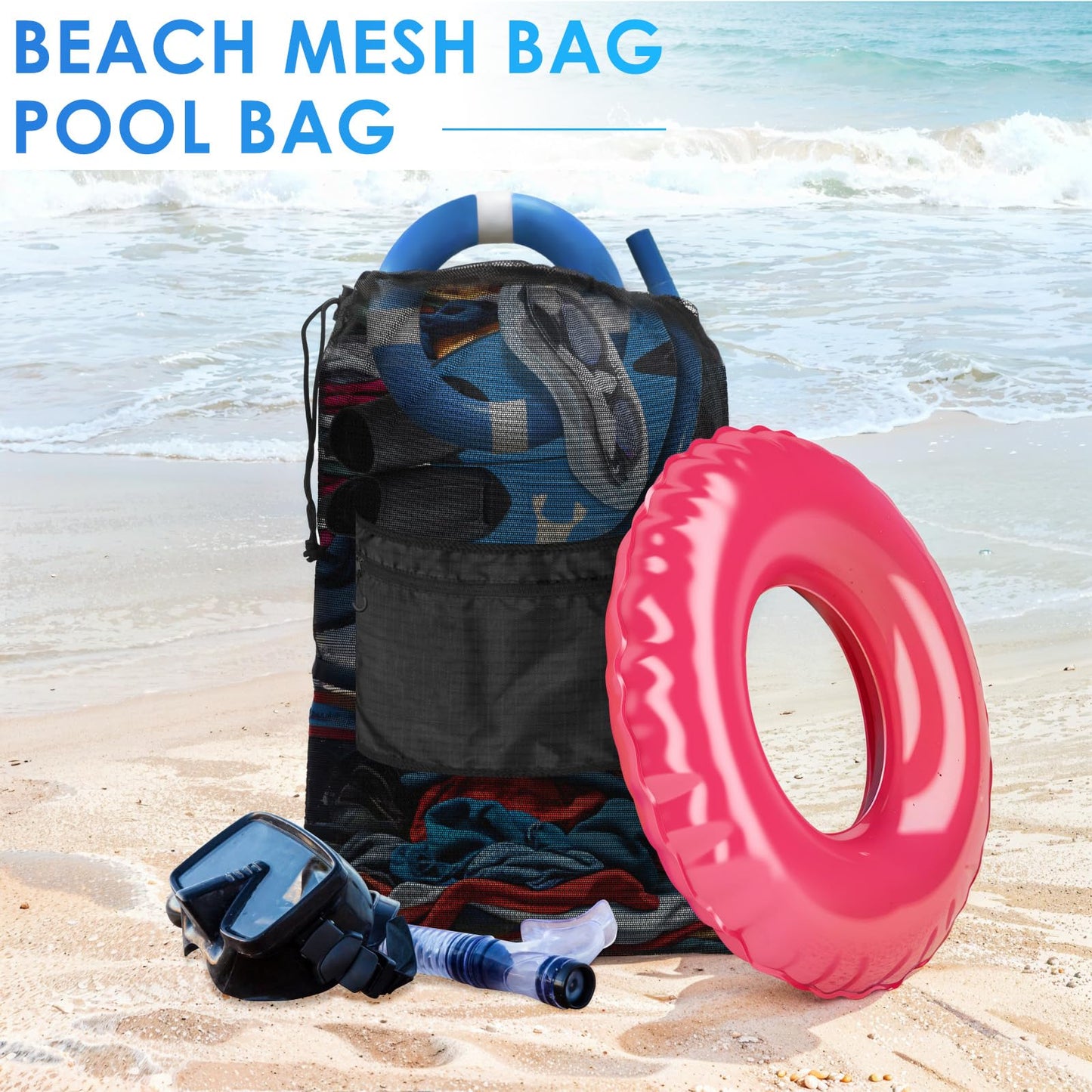 BROTOU Drawstring Bag Heavy Duty Mesh Gym Bag with Pocket for Swimming Yoga Beach Laundry