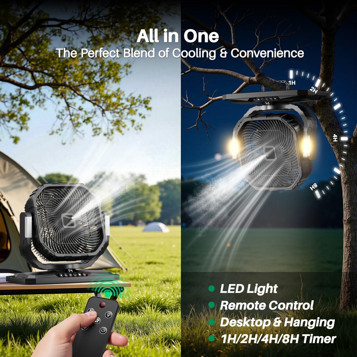 Ausic 12" 20L Portable Misting Fan, 30000mAh Fast Rechargeable Battery Water Cooling Fan, Oscillating Outdoor Fans with Adapter, LED Light, Timer, Caster, for Patios/Camping/Beach Summer Essentials