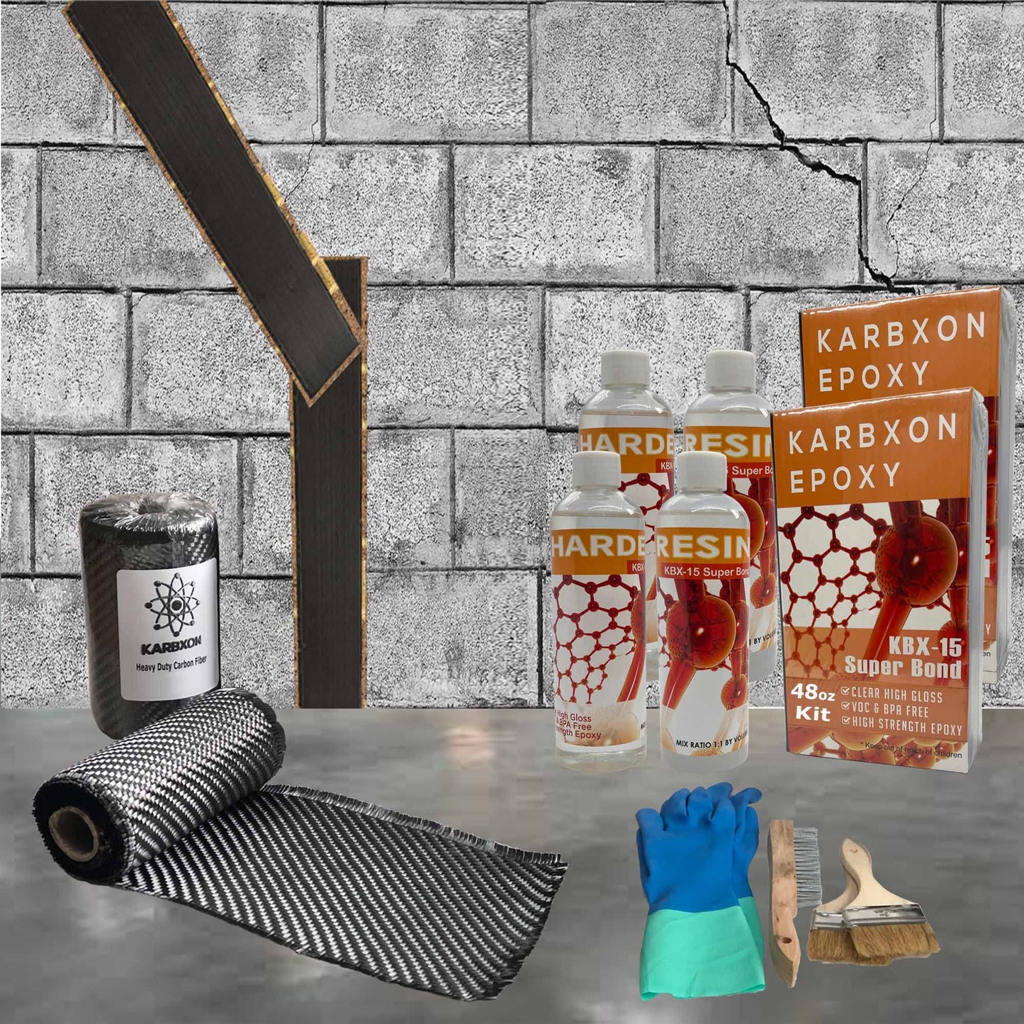 KARBXON - 50 ft x 4 in - Carbon Fiber-Basement Wall Crack Repair Kit - Carbon Fiber Foundation Wall Repair - Easy to Use Includes Instructions & Epoxy