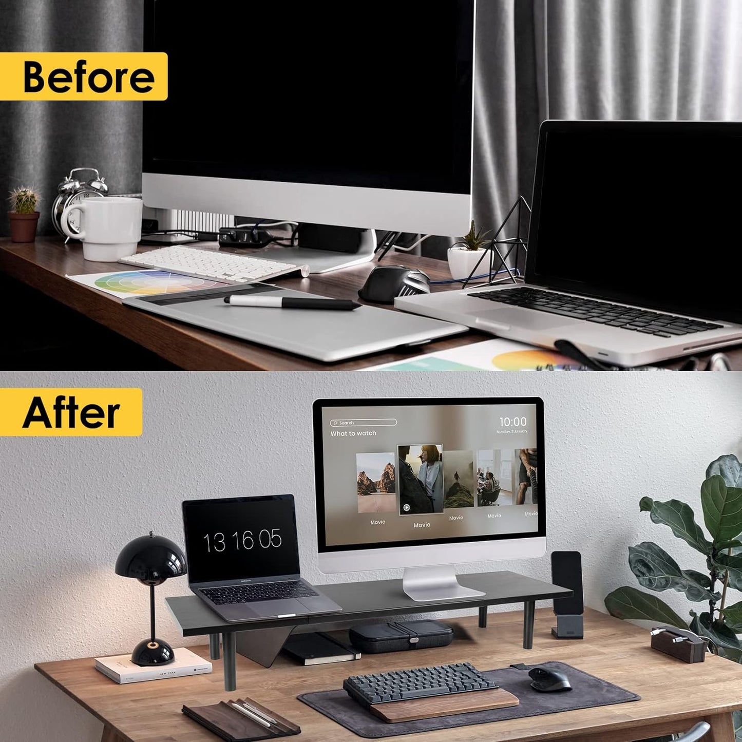 32-40 InchLarge 2 Across-Star Dual-Monitor-Stand-Riser-For-Desk Adjustable Length Desktop Computer Monitor Riser