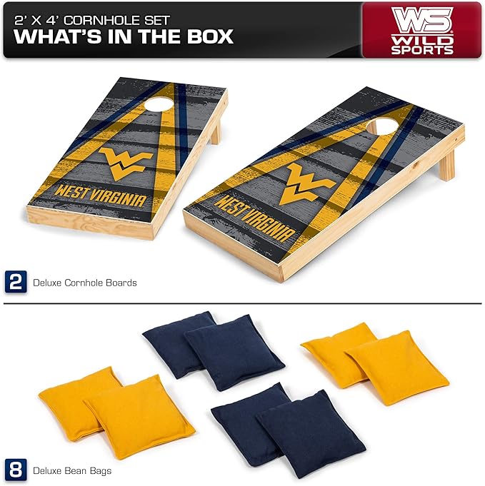 Wild Sports NCAA College 2' x 4' Wood Direct Print Tournament Cornhole Set, 8 Bean Bags, Vintage Triange Design - Tailgate, Outdoor, Backyard