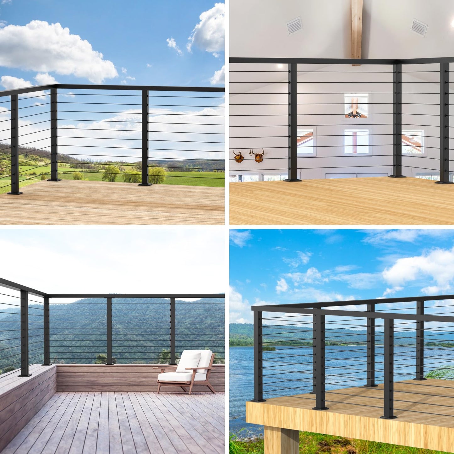 PLANTOP 36" Cable Railing Corner Post(Post 35"x2"x2"), 2 Pack 90° L-Drilled Flat Top Corner Post, Stainless Steel Black Surface Mount Deck Cable Railing Post for Indoor Outdoor, MY08-C