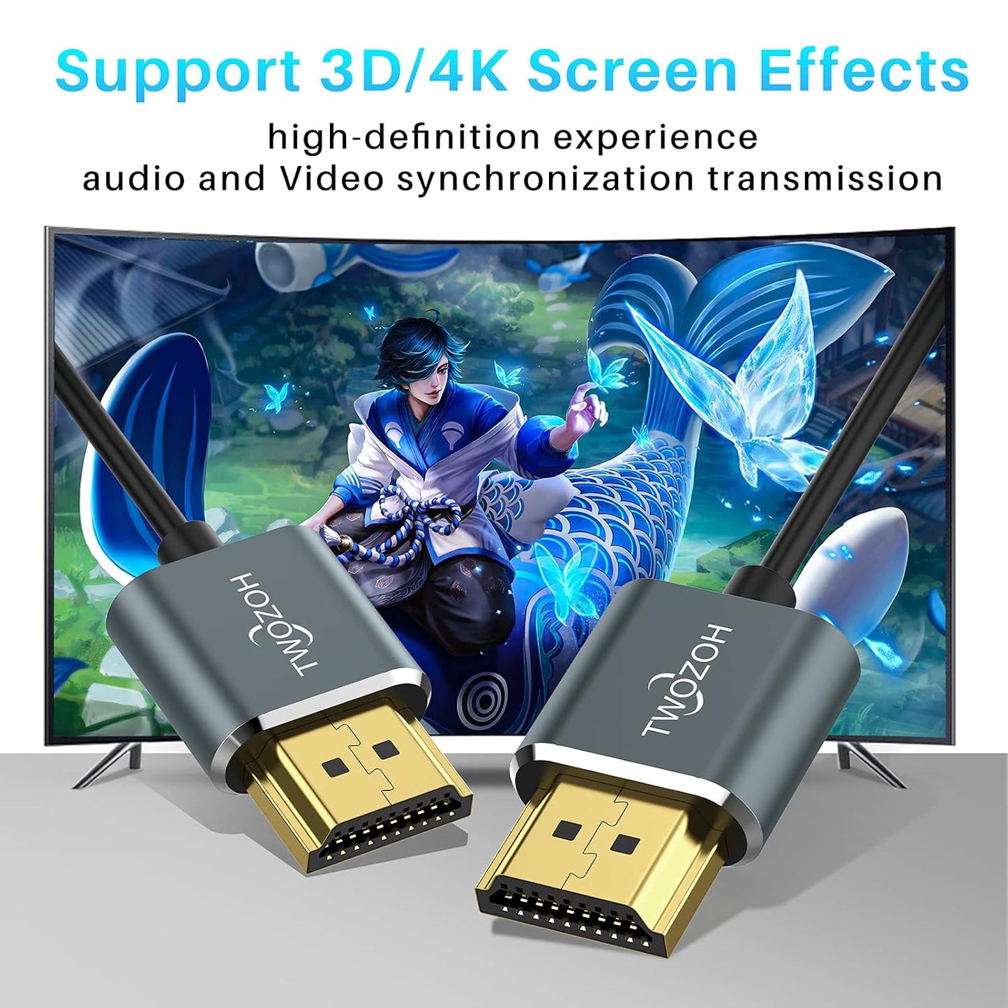 Twozoh 5FT 2 Pack, 4K@60Hz 18gbps 2160P/1080P Flexible & Slim HDMI Cable Ultra Thin HDMI Cord Supports High Speed