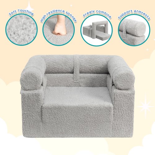 ALIMORDEN Kids 2-in-1 Flip Detachable Bolster Kids Sofa, Toddler Cuddly Reading Couch, Grey