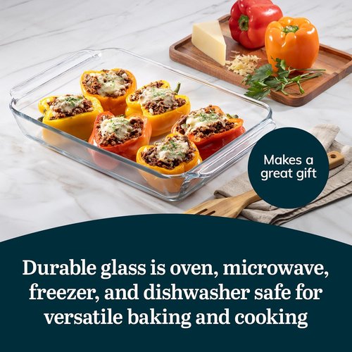 Libbey Baker’s Premium Glass Baking Dish Set - 5 Piece Stackable Casserole Dishes with Lids for Lasagna & Brownies