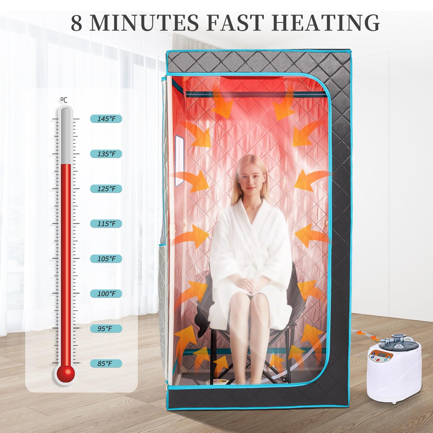 AURGOD Portable Steam Sauna– Red Light Therapy Home Sauna Tent with 3L & 1500W Steamer, Remote Control Time & Temperature Settings, Foldable Chair Included for Relaxation