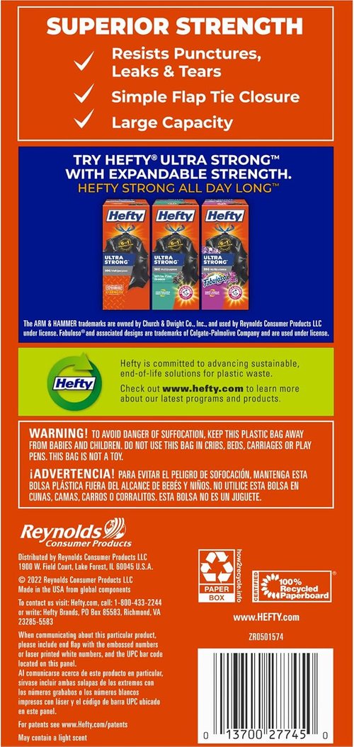 Hefty Easy Flaps 30 Gallon Trash Bags - Durable, Leak-Resistant Design for Easy Disposal