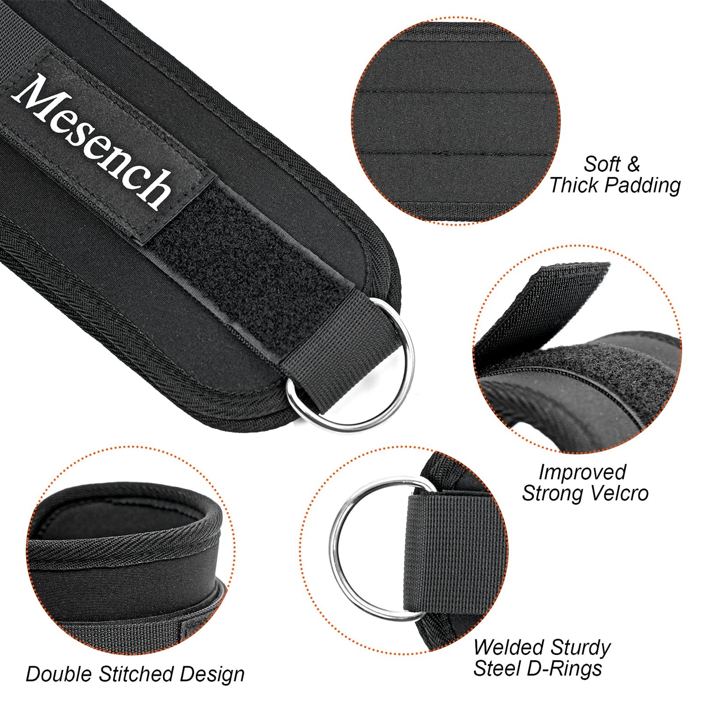 Ankle Straps for Cable Machine Attachments - Gym Ankle Cuff for Kickbacks, Booty Workouts - Ideal for Leg Extensions, Glute Exercises, and Full-Body Workouts - Suitable for Men & Women (Pair, Black)