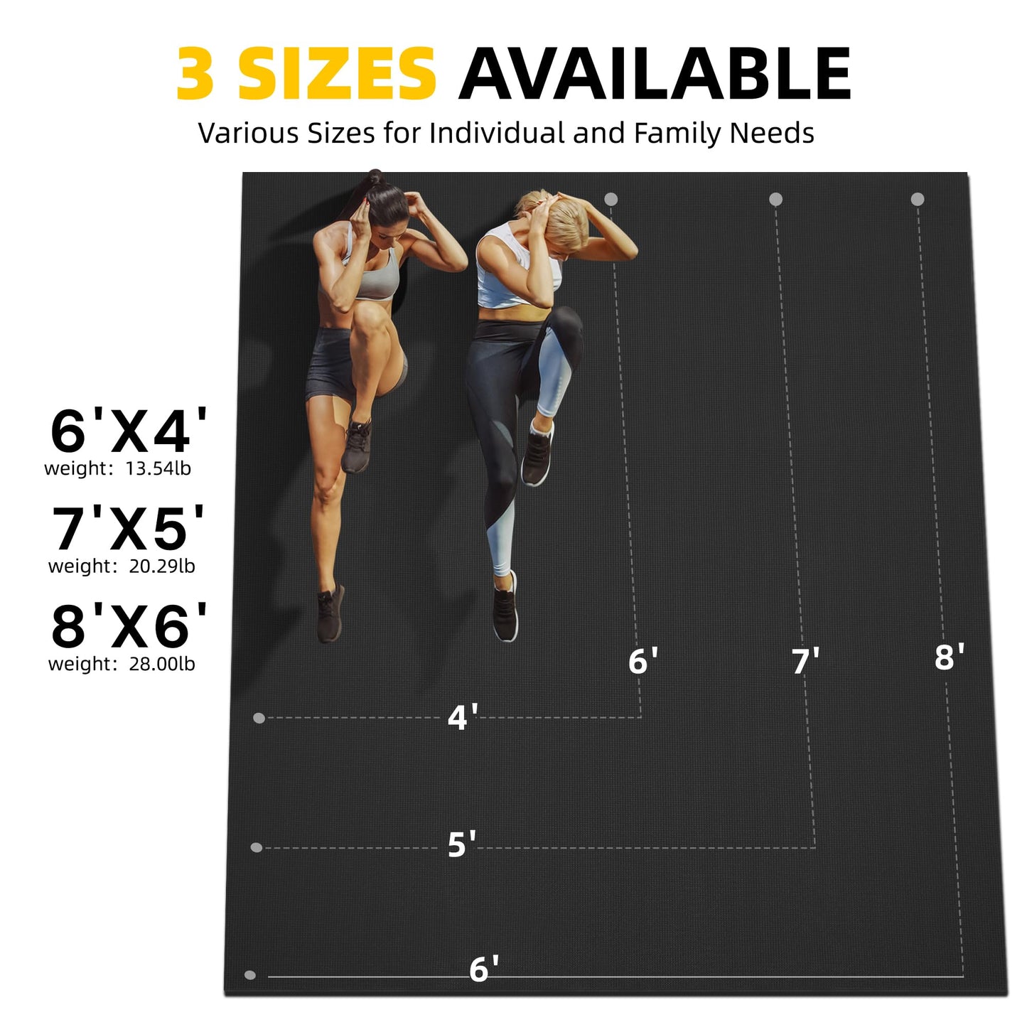 CAMBIVO Large Exercise Mat for Home Workout, 8'x6'/7'x5'/6'x4' (7 mm) Extra Thick Exercise Mat for Home Gym, Shoe-Friendly, Non-Slip Gym Mat for Jump Rope, Weights, Cardio, Fitness (Ink Black)