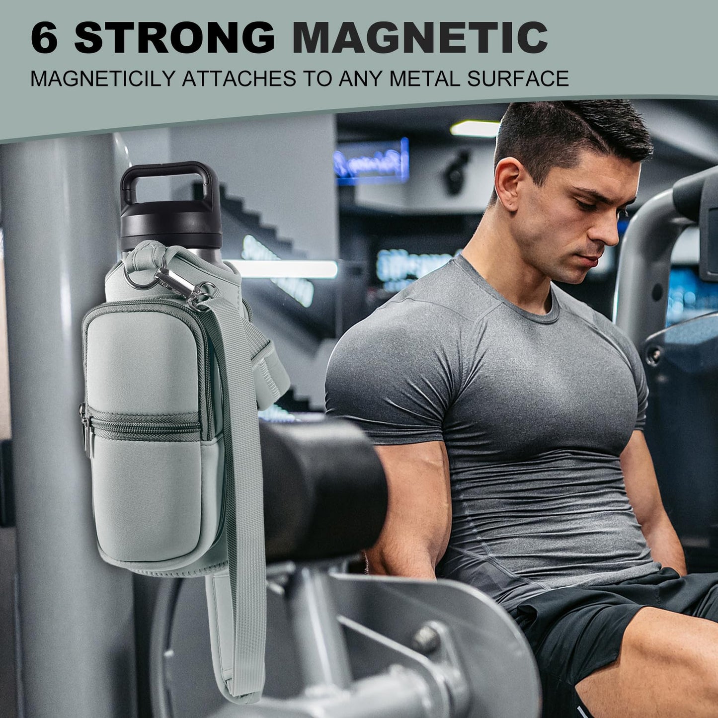 Magnetic Gym Bags for Men & Women with Adjustable Strap,Magnetic Bag Water Bottle Holder for Travel, Work,Sports,Water Bottle Sling Bag with Pocket (Gray)