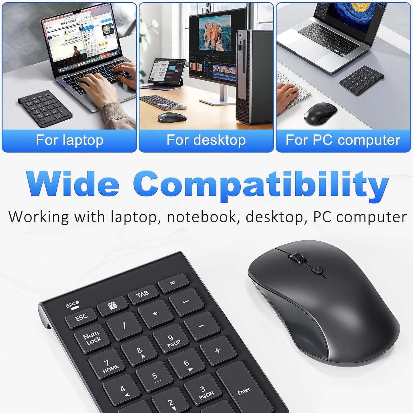 Rytaki 22 3 Set, 2.4GHz Wireless Number Pad and Mouse, Keys USB Keypad and Adjustable DPI Silent Mouse Numeric Pad