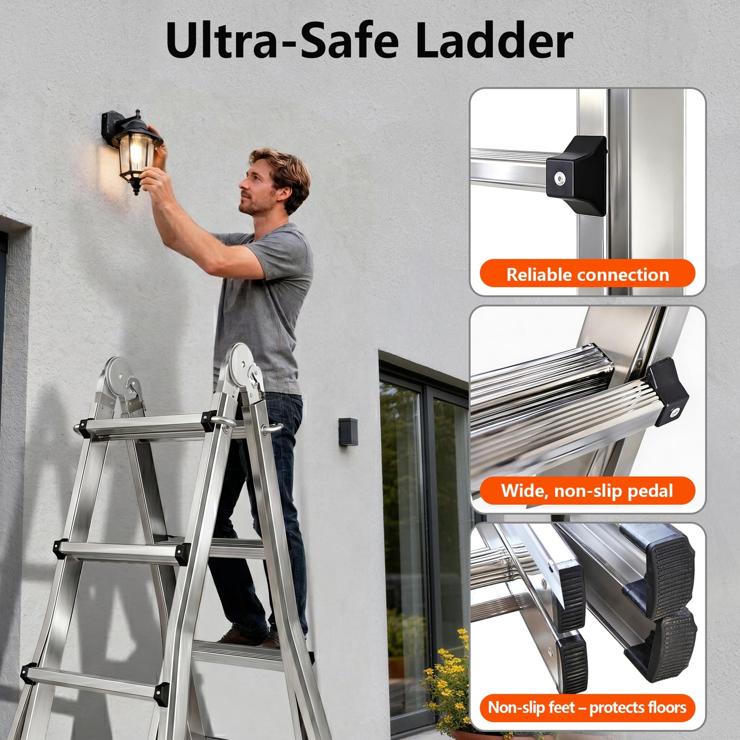 Telescoping A Frame Ladder Extension Ladders for Outdoor Home Use, Multi Position Ladders Adjustable Ladder for Stairs, Indoor, Roof and Rv Use, Steel, 330 Lbs Capacity