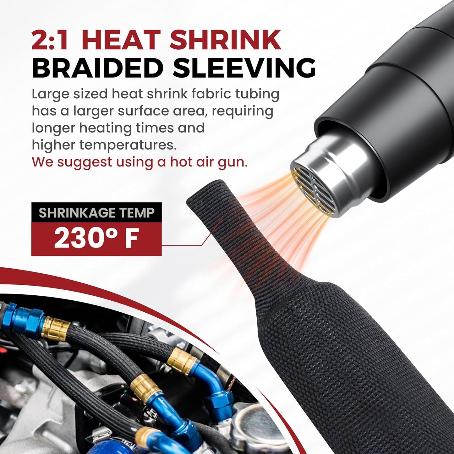 BuyUneed 2:1 (3/8" 16ft) Braided Sleeving Heat Shrinkable Fabric Ratio- Abrasion Protection Flexibility Wiring Harness