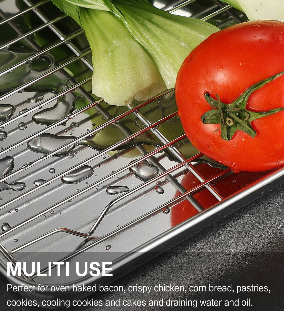 Skiennix Stainless Steel Baking Sheet Tray Set - 6 Pcs Cooling Rack & Silicone Mat with 6 Glass Measuring Cups