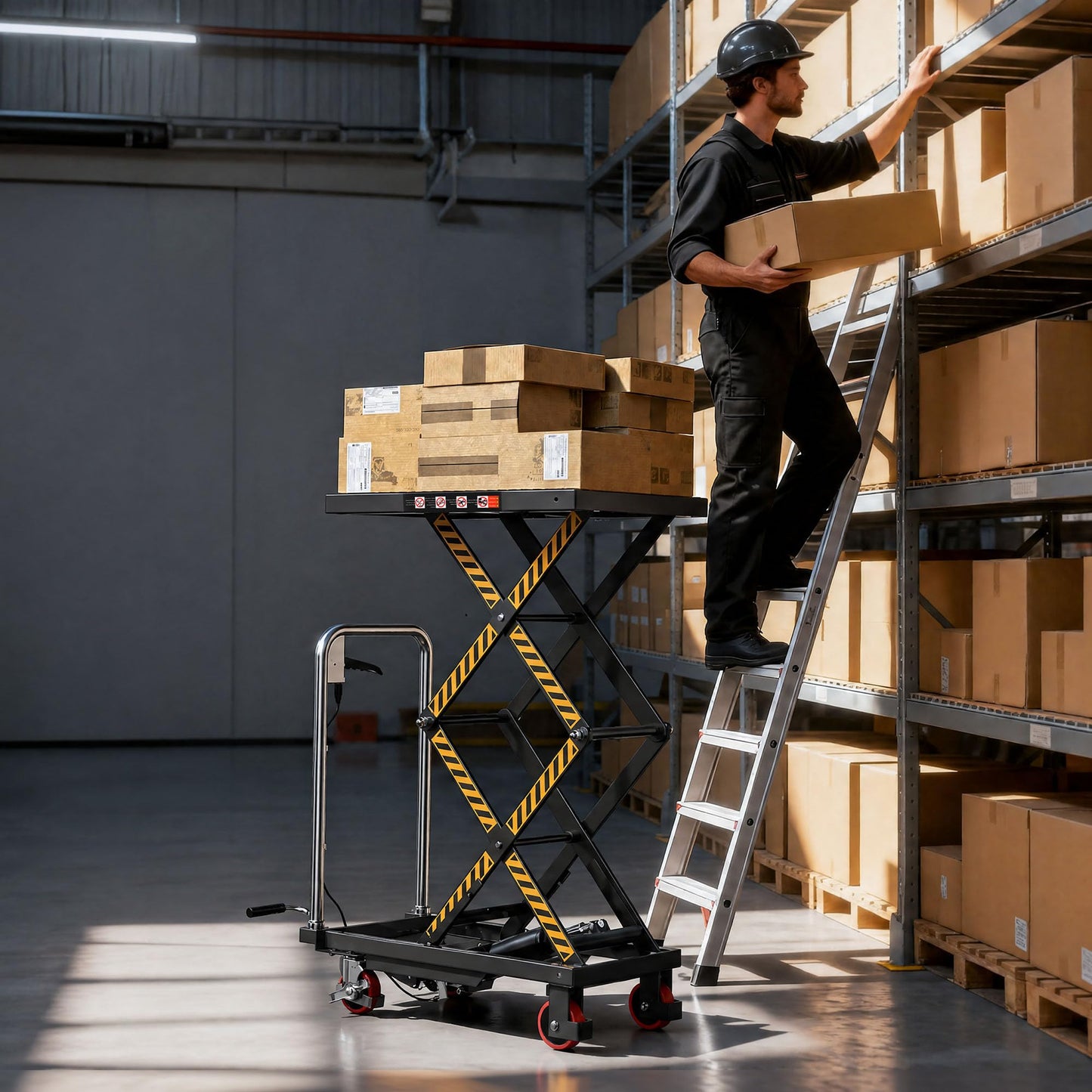 Tera Hydraulic Lift Table Cart: 330lbs Double Scissor Lift Platform 10.4"–49.6" with Impact-Resistant PU Casters Non-Slip Pad for Warehouse Workshop Material Handling LT1502 (Black)