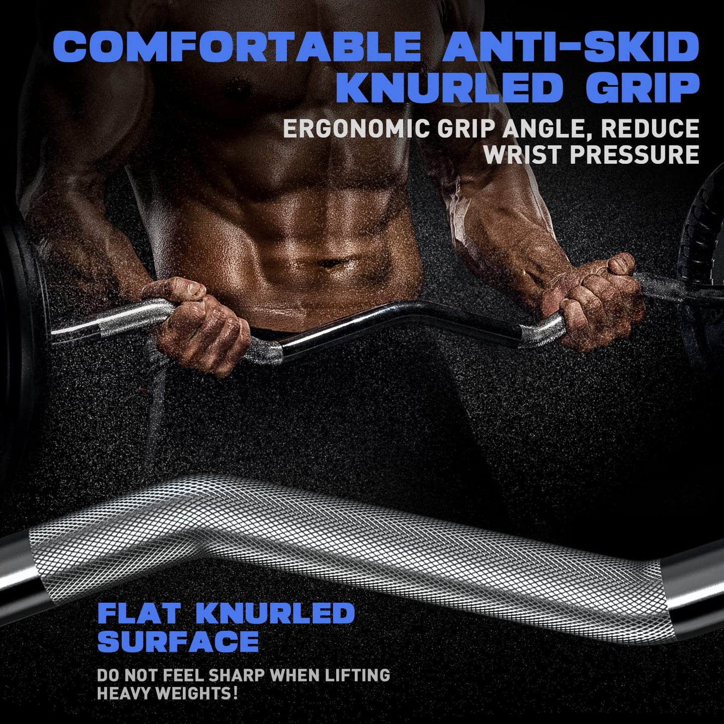 Olympic EZ Curl Bar, 47" Barbell Bar for Weight Lifting, Biceps, triceps, Back/Leg Muscle Group exercise,Chrome Curling Bar for 2 Inch Weight Plates,with 2 Spring Collars