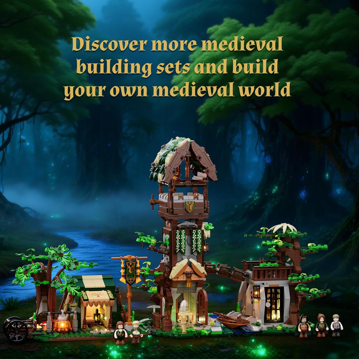 Lumibricks Medieval-Forest-Outpost Lighting Building-Blocks Set - 1419 Pcs Middle Ages Architecture Model Kit for Adults, Home Decor and Creative Display Gift