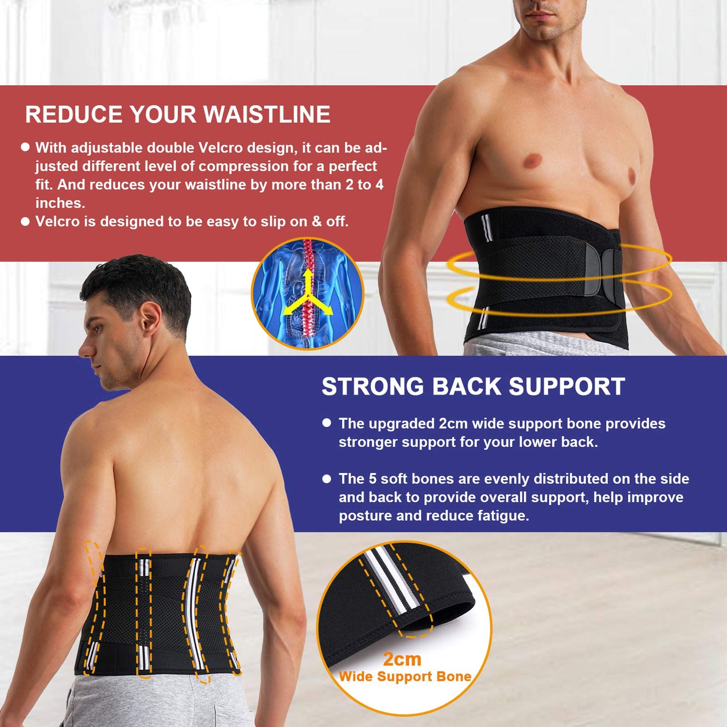 MOLUTAN Men Waist Trainer Trimmer for Tummy Control Compression Shapewear Body Shaper Sweat Belt Medium Black