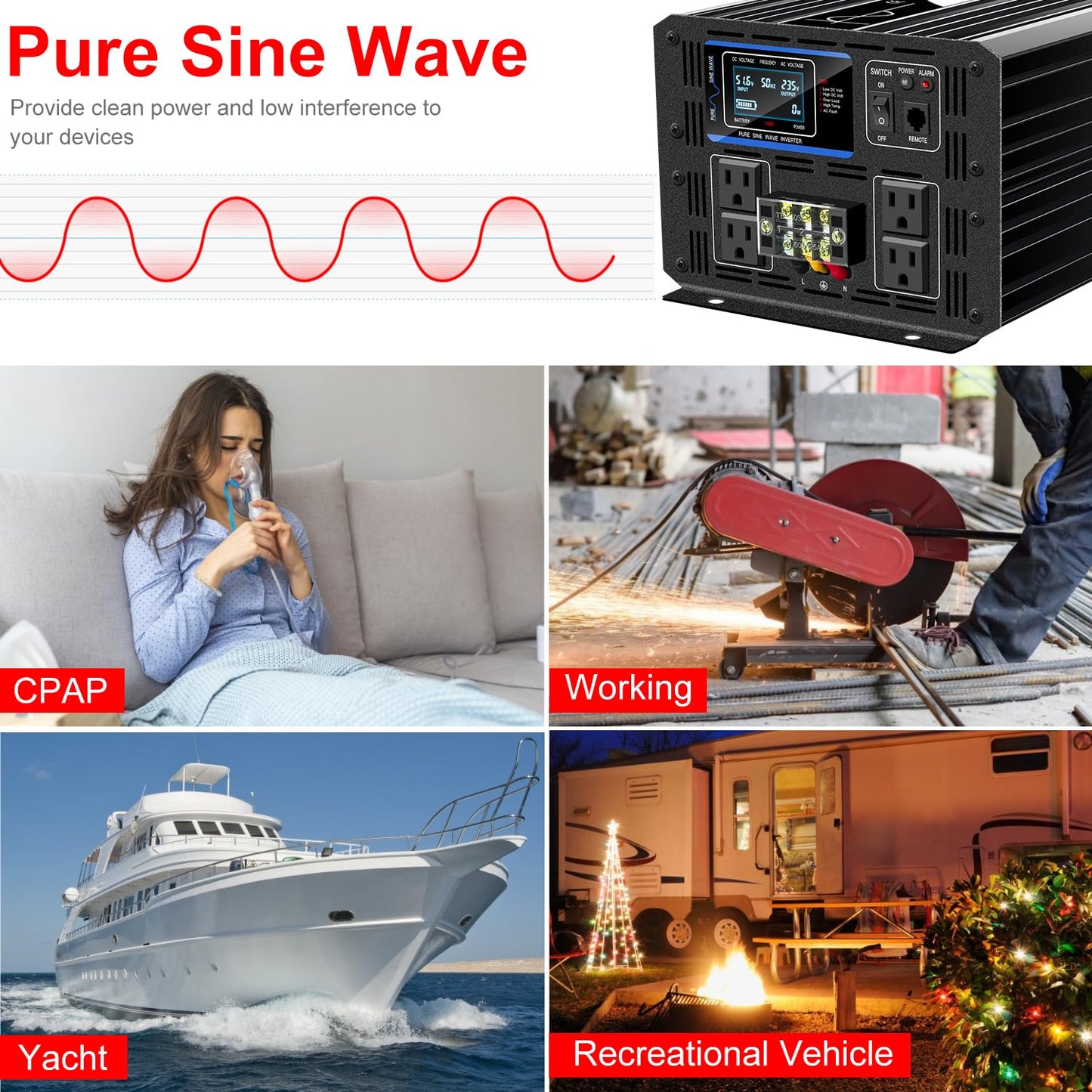 Xijia 3500W Pure Sine Wave Inverter 48V DC to 120V AC Converter for Off-Grid Solar System, Home Backup, RV, Truck – High Efficiency, Low Idle Power, Strong Load Capacity,Surge 7000W