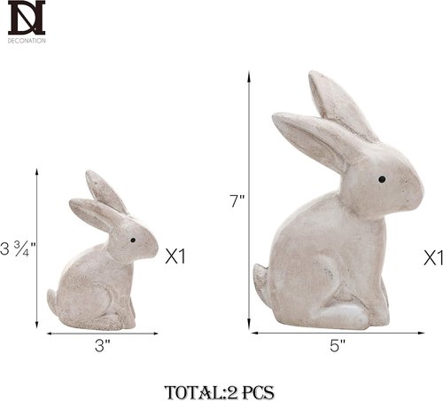 DN DECONATION 3D Bunny Rabbit Figurines - Antique White Spring Easter Decor | Set of 2