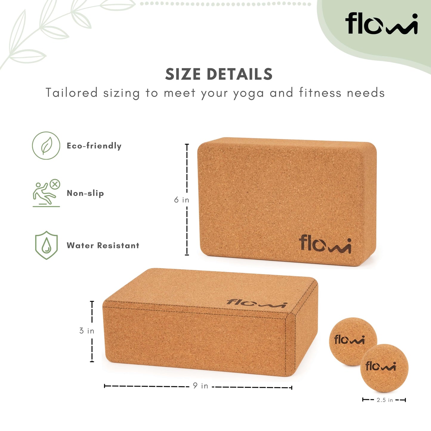 Natural Cork Yoga Blocks 2 Pack with Strap & Massage Balls - Premium Yoga Accessories for Women & Men