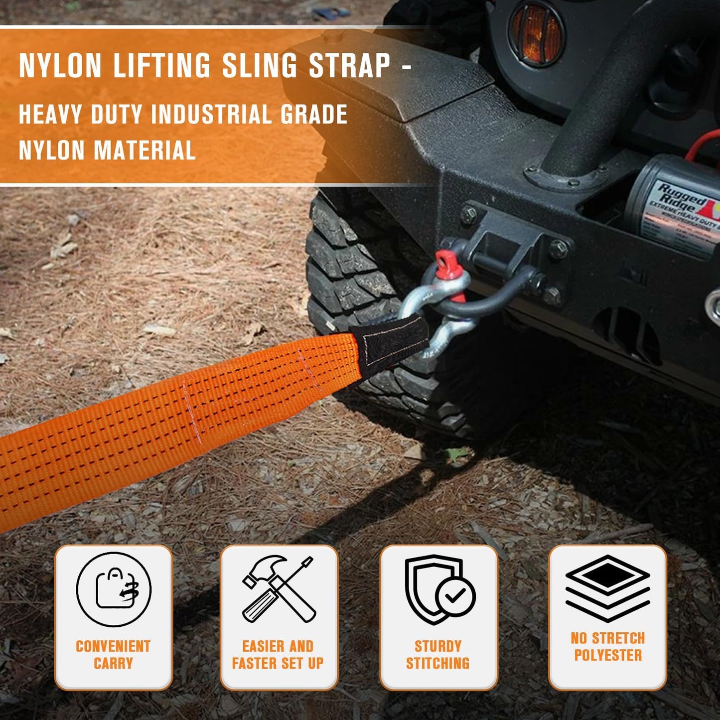 2 Pcs 2" x10FT Heavy Duty Nylon Lifting Sling Strap, 15000lb Capacity Super Sturdy Flat Eye Rigging Strap for Hoist, Towing, Moving, Tree Saver Recovery, and Winch
