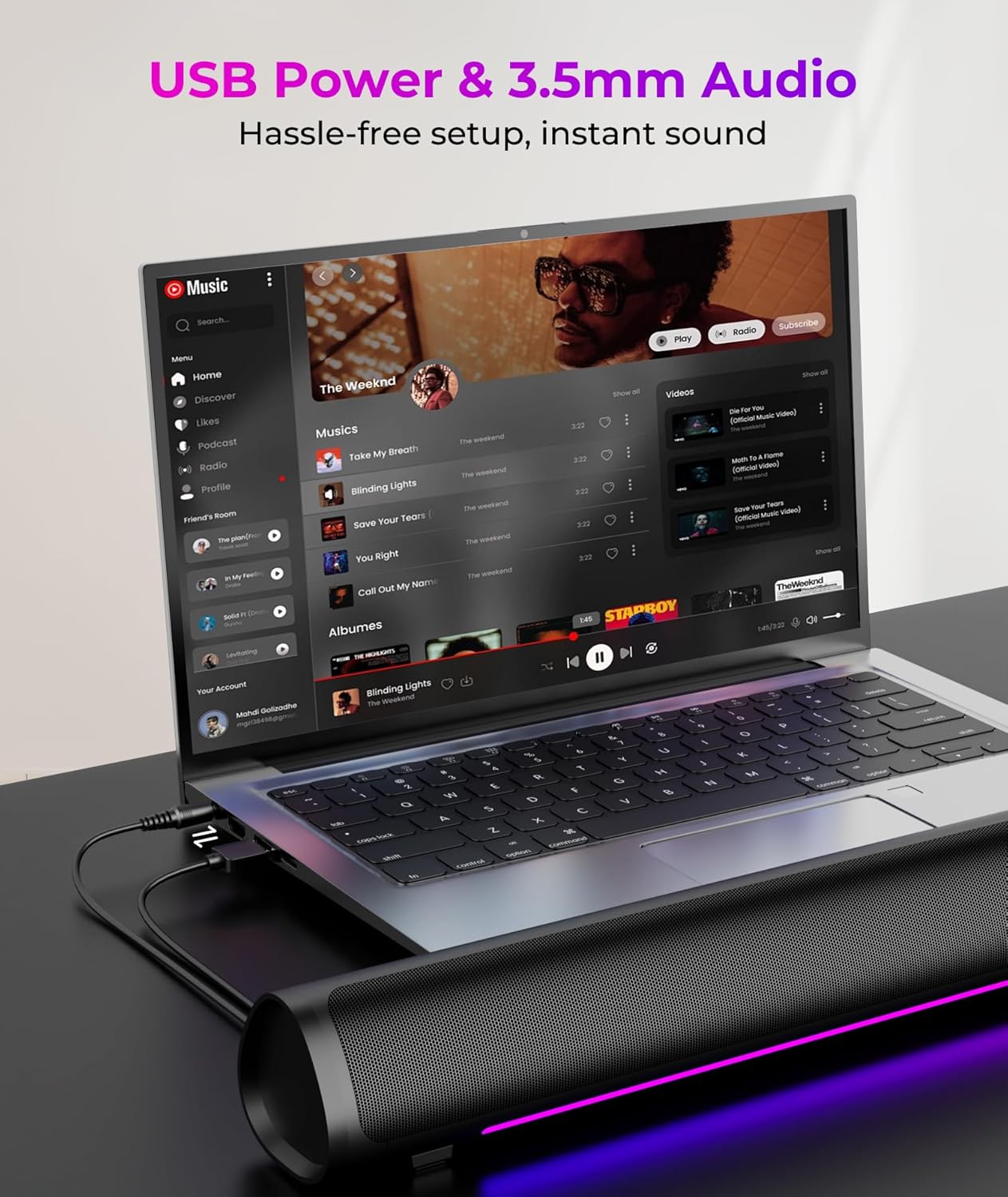 Auphyra 3.5mm Computer Speakers for Desktop PC, Gaming PC Sound Bar, Plug and Play - USB Power with Audio, RGB Gradient