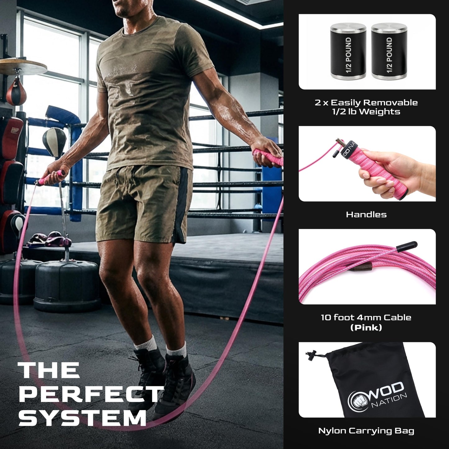 Weighted Jump Rope for Men & Women, 1LB Adjustable Heavy Speed Rope with Removable Handle Weights, Dual Cables for Cross Training, Boxing, Cardio & Home Workouts Durable Adult Fitness Jump Rope - Pink